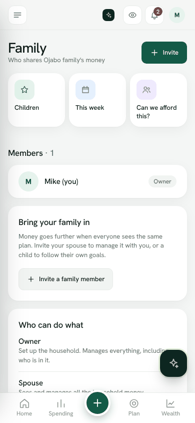 Screenshot: Family, with members and roles