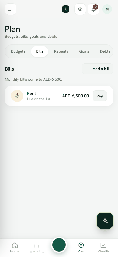 Screenshot: Plan, Bills tab