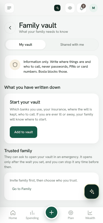 Screenshot: Family vault